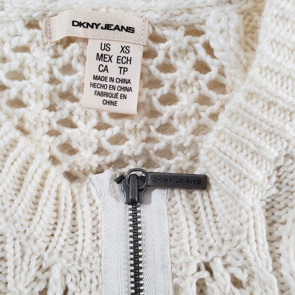 NWOT DKNY Cable Knit Zipper Ivory Cardigan Size XS - Picture 9 of 10